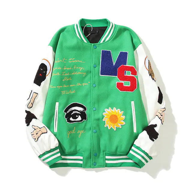 Hip Hop Men Vintage Varsity Bomber Jacket Streetwear